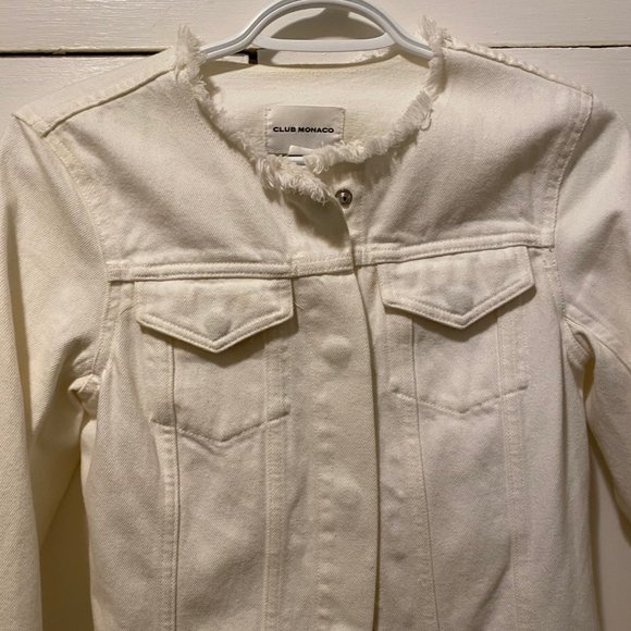 Club Monaco White Denim Frayed Jacket - Picture 12 of 12